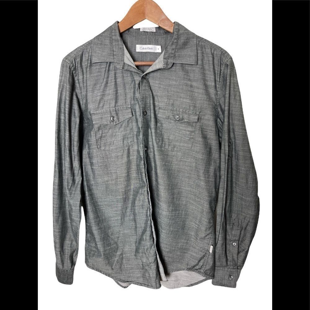 CALVIN Klein heathered grey long sleeve button down top size Medium